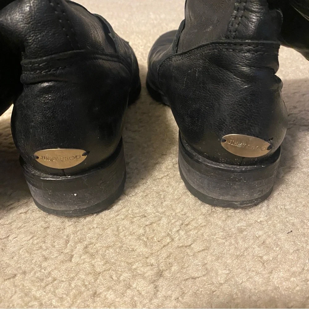 Jimmy Choo Leather Buckle Biker Fur Lined Boots - Picture 7 of 11